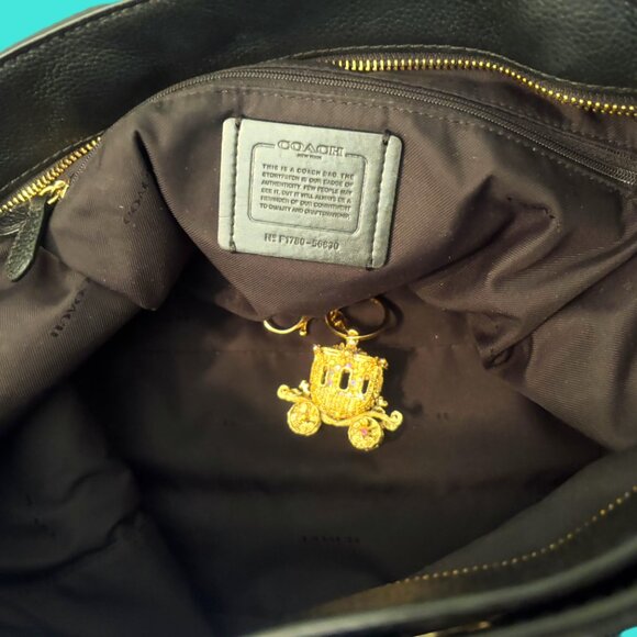 Coach Womens Black Polished Pebble Leather Turnlock Chain Tote 27 Bag - Picture 2 of 12